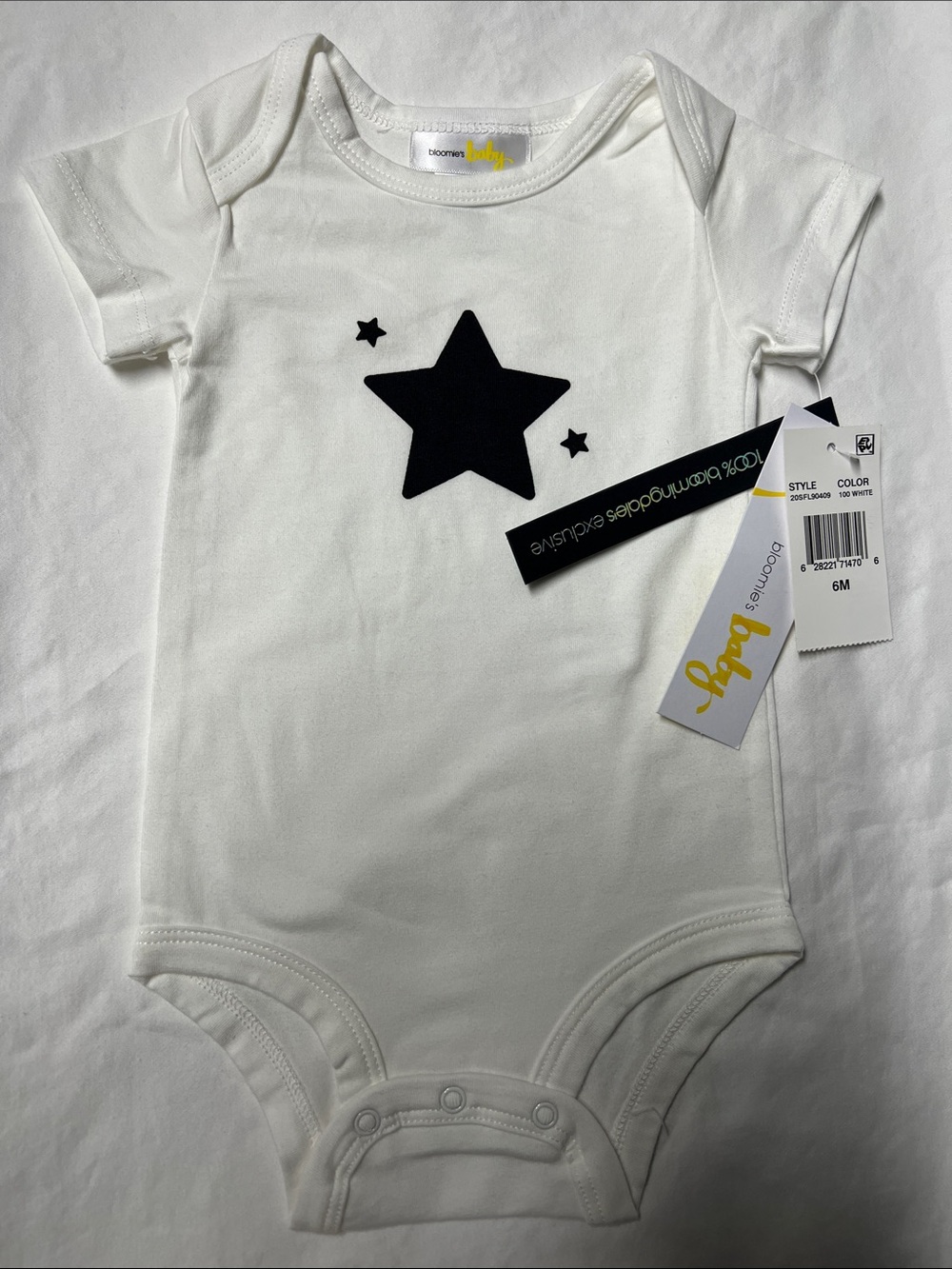Bloomingdale's Bloomie’s baby White Bodysuit with Black Star Graphic